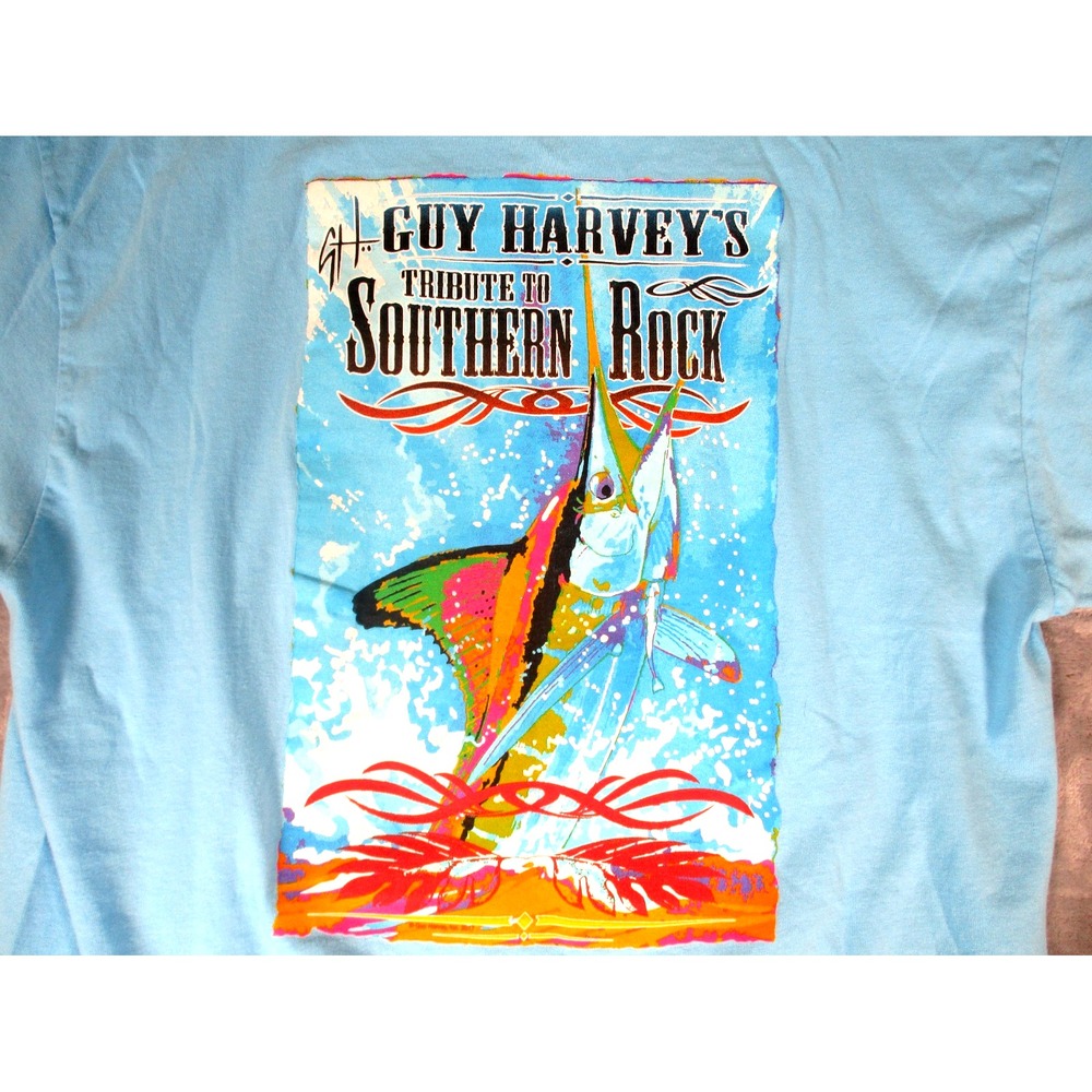 Guy Harvey 2017 Tribute to Southern Rock t-shirt Blue Marlin Fish Men's Size L